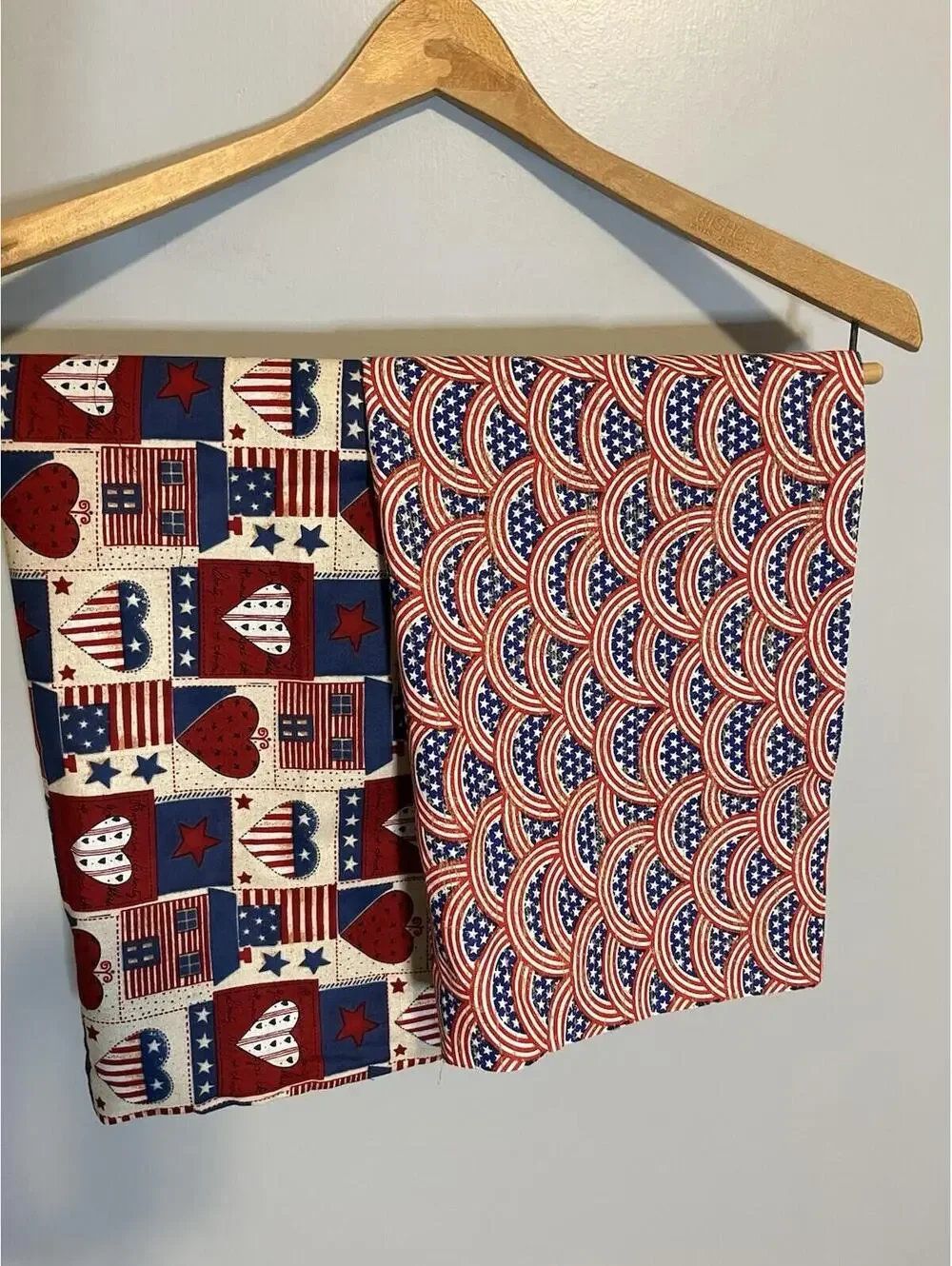 Vintage Handmade Red White Blue Flag Hearts Fabric Pillow Case S 90s patriotic